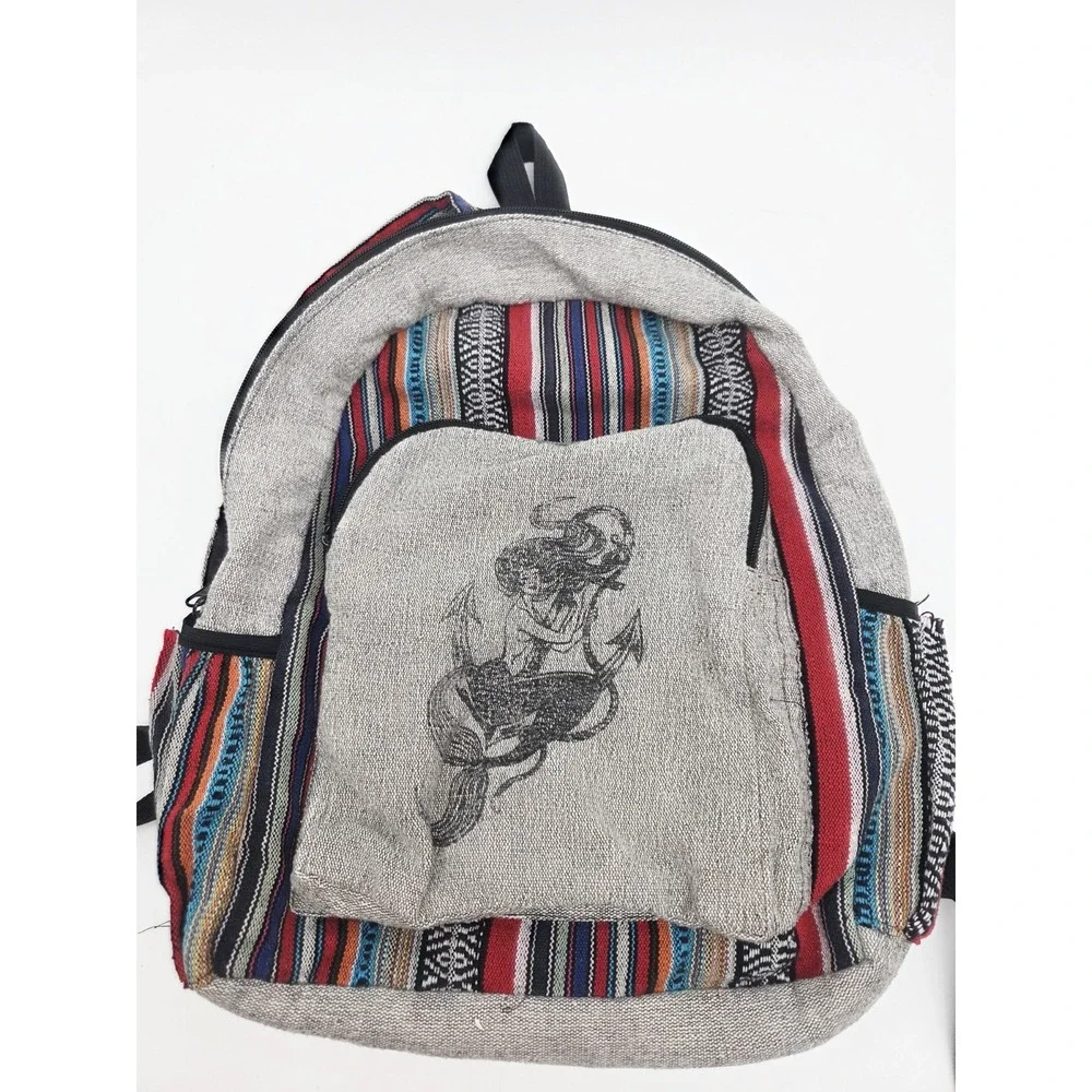 Hemp Backpack Travel Hippie Hemp School Bag Mermaid Boho Aztec Tribal 15